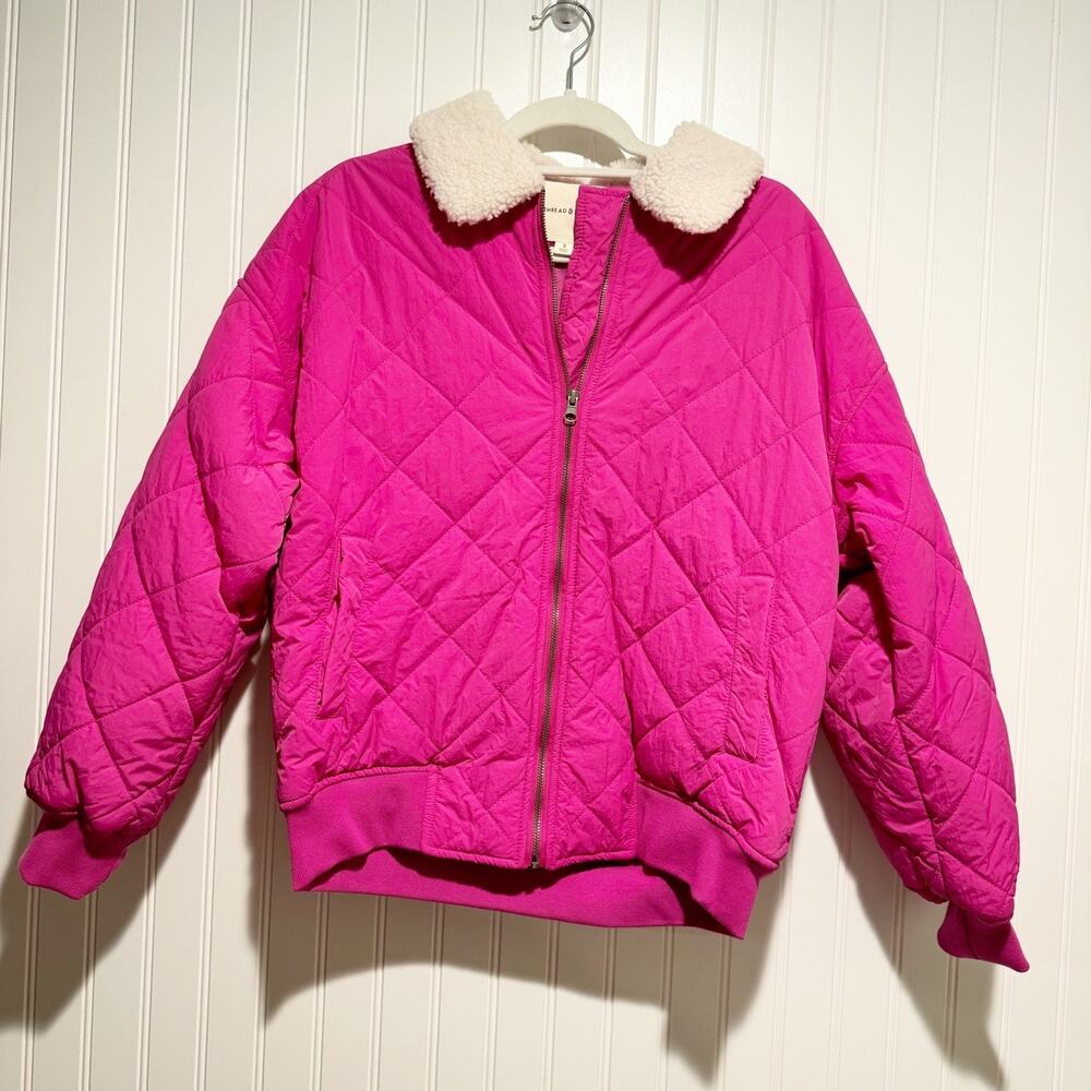 Thread Supply Pink Dad Coat Bomber Jacket Shearing Collar Size Small - Picture 2 of 8